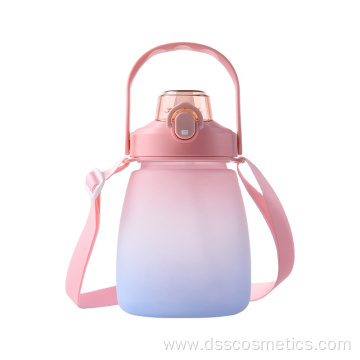 Detachable strap design Popular cute portable reusable plastic water bottle with straw